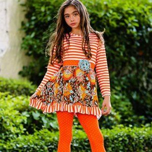AnnLoren Boutique Girls Top & Legging Pants 11-12 Halloween/Tgiving